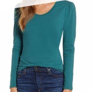 Rachel Parcell Teal Slim Fit Pretty Sleeve Top